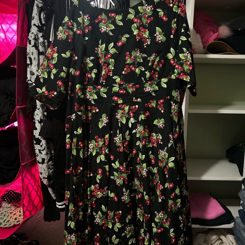 Hell Bunny Black Dress with Cherry and Leaf Design